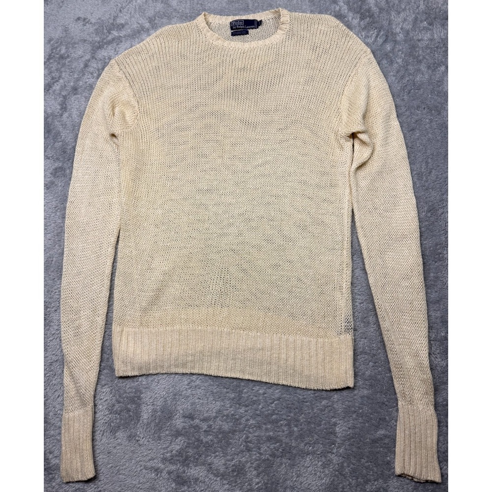 Vintage Polo Ralph Lauren Sweater Mens M Ivory Cream Loose Open Knit Casual 90s